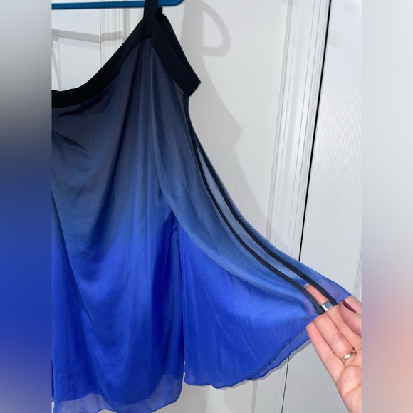 Halston Heritage Blue Ombré Chiffon Dress One Shoulder Size 8 $395 - Picture 6 of 14